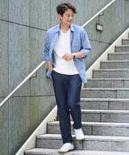 KHBGA30049 a.v.v MEN(アー・ヴェ・ヴェ) 【累計1.3万枚販売/接触冷感/イージーケア】リネン混7分袖シャツ【洗える/ストレッチ/速乾】 ラベンダー