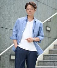 KHBGA30049 a.v.v MEN(アー・ヴェ・ヴェ) 【累計1.3万枚販売/接触冷感/イージーケア】リネン混7分袖シャツ【洗える/ストレッチ/速乾】 ラベンダー