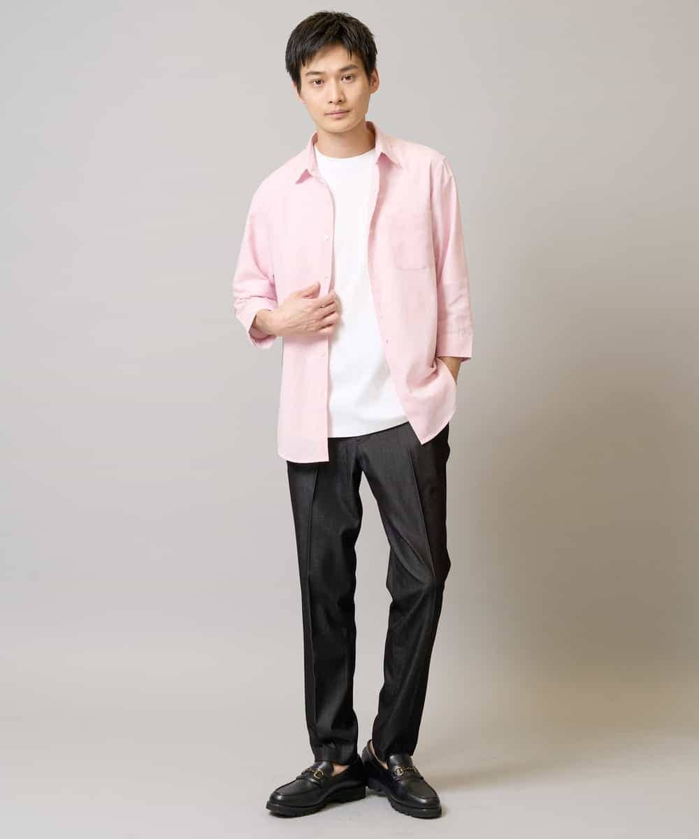 KHBGA30049 a.v.v MEN(アー・ヴェ・ヴェ) 【接触冷感/イージーケア】リネン混7分袖シャツ【洗える/ストレッチ/速乾】 ラベンダー