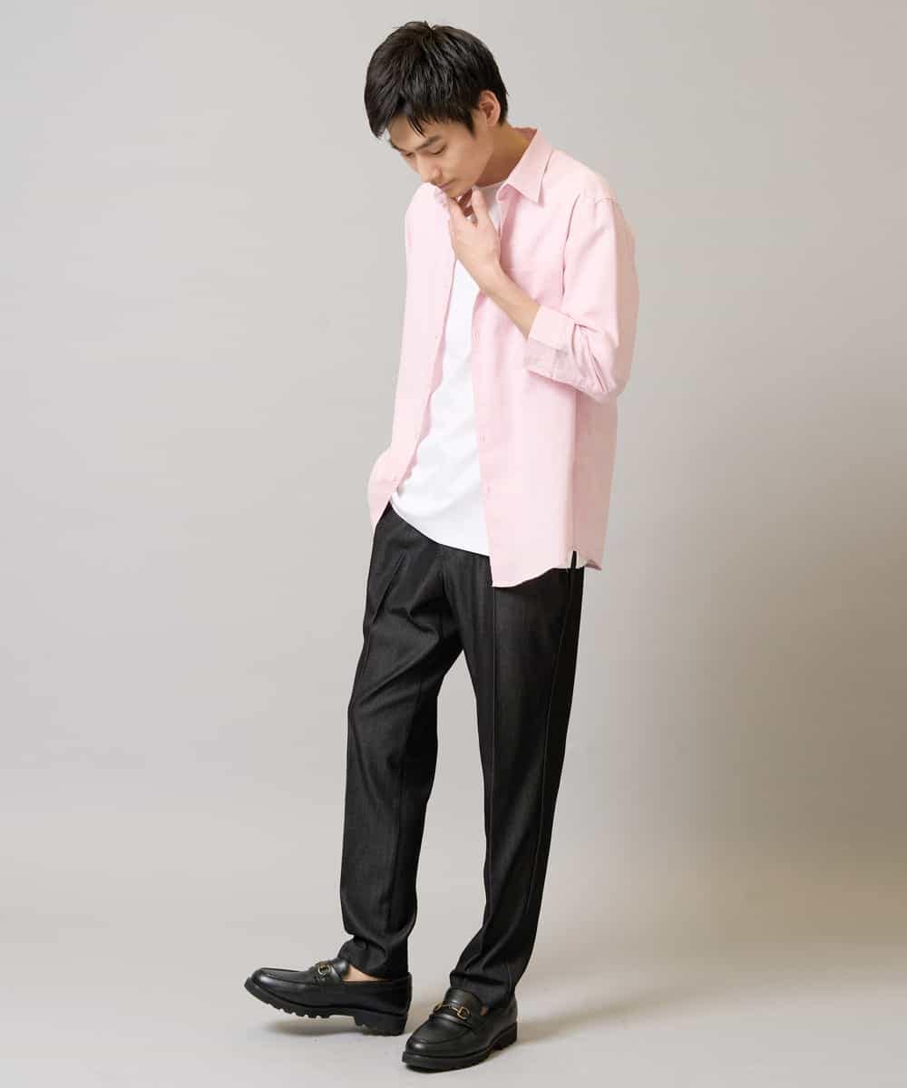 KHBGA30049 a.v.v MEN(アー・ヴェ・ヴェ) 【接触冷感/イージーケア】リネン混7分袖シャツ【洗える/ストレッチ/速乾】 ラベンダー
