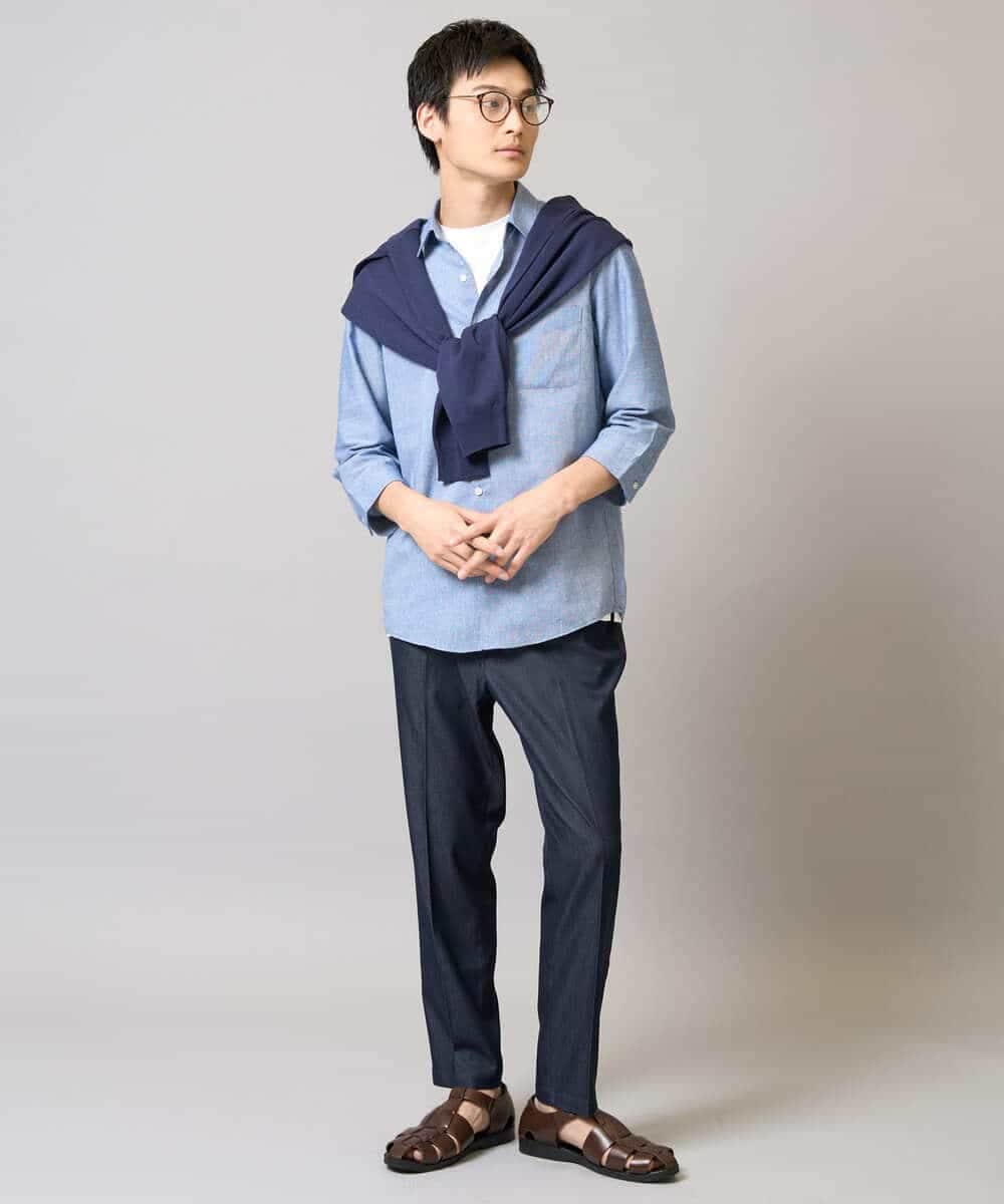 KHBGA30049 a.v.v MEN(アー・ヴェ・ヴェ) 【接触冷感/イージーケア】リネン混7分袖シャツ【洗える/ストレッチ/速乾】 ラベンダー