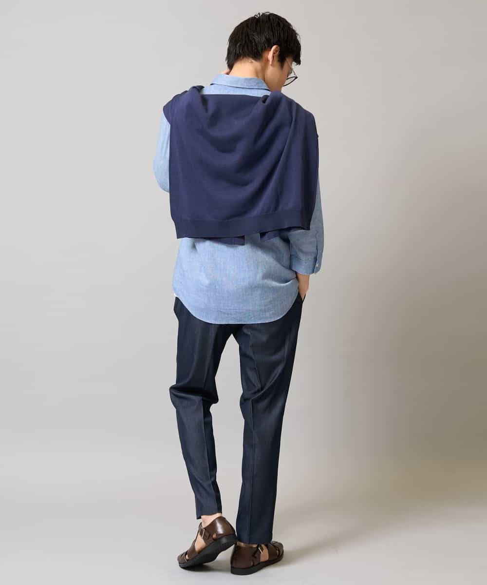 KHBGA30049 a.v.v MEN(アー・ヴェ・ヴェ) 【接触冷感/イージーケア】リネン混7分袖シャツ【洗える/ストレッチ/速乾】 ラベンダー