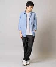 KHBGA30049 a.v.v MEN(アー・ヴェ・ヴェ) 【接触冷感/イージーケア】リネン混7分袖シャツ【洗える/ストレッチ/速乾】 ラベンダー