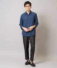 KHBGA30049 a.v.v MEN(アー・ヴェ・ヴェ) 【接触冷感/イージーケア】リネン混7分袖シャツ【洗える/ストレッチ/速乾】 ラベンダー