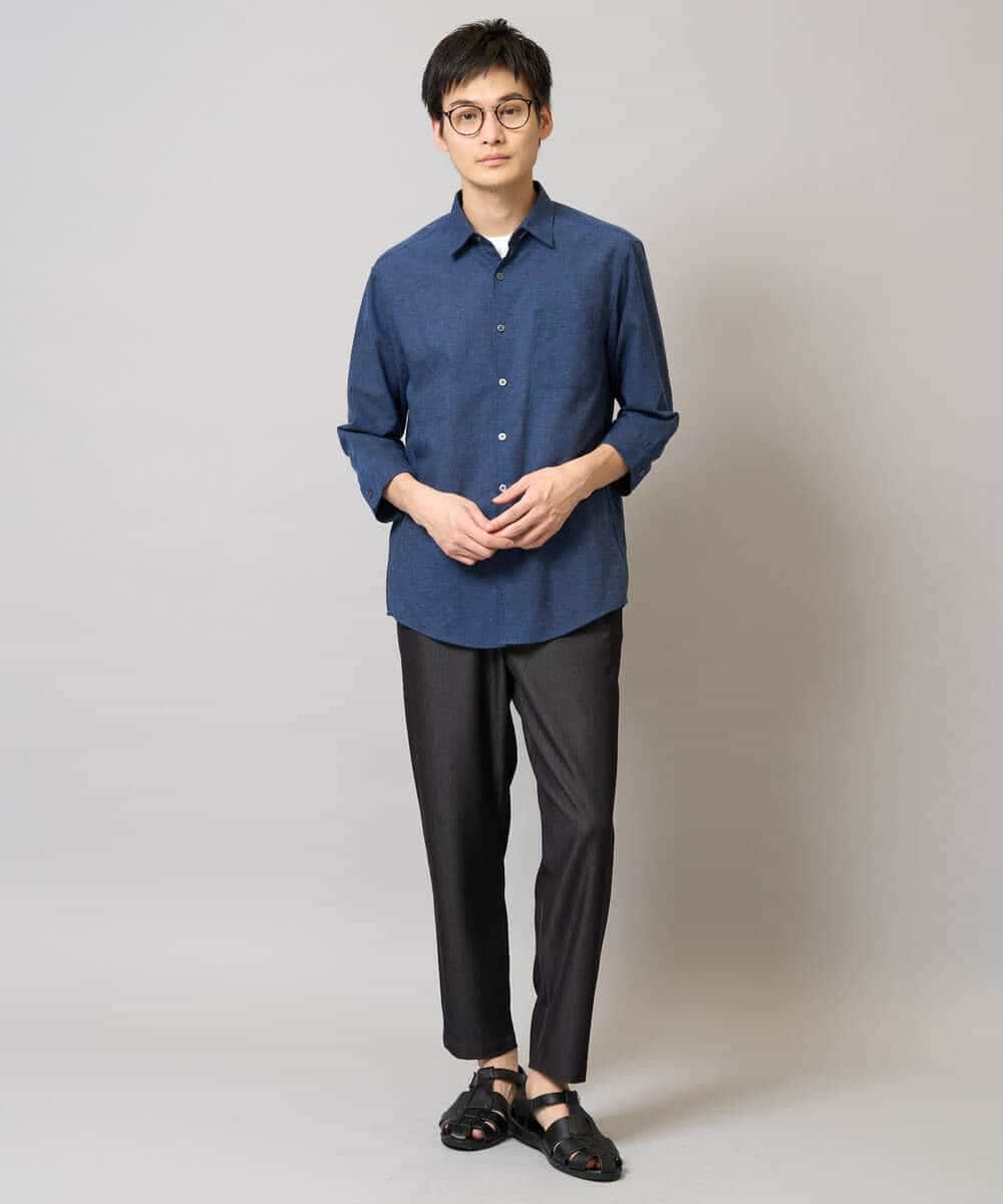 KHBGA30049 a.v.v MEN(アー・ヴェ・ヴェ) 【接触冷感/イージーケア】リネン混7分袖シャツ【洗える/ストレッチ/速乾】 ラベンダー