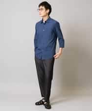 KHBGA30049 a.v.v MEN(アー・ヴェ・ヴェ) 【接触冷感/イージーケア】リネン混7分袖シャツ【洗える/ストレッチ/速乾】 ラベンダー