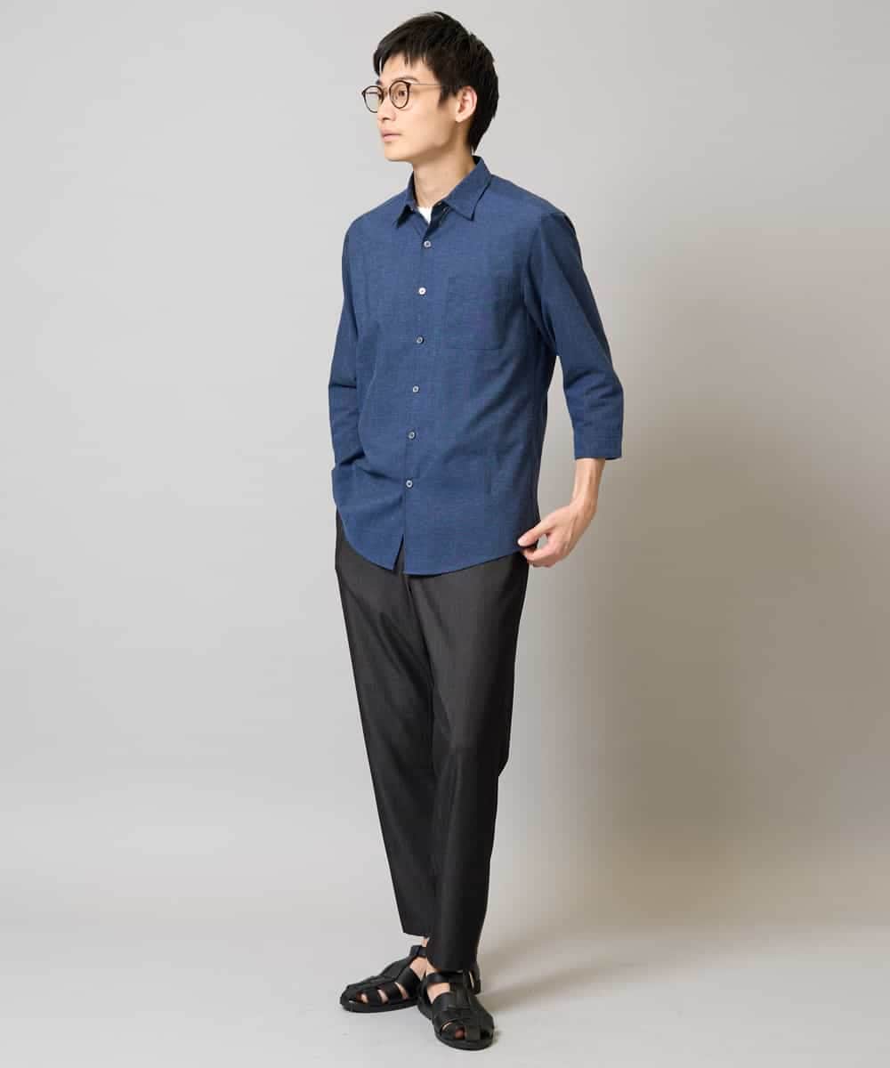 KHBGA30049 a.v.v MEN(アー・ヴェ・ヴェ) 【接触冷感/イージーケア】リネン混7分袖シャツ【洗える/ストレッチ/速乾】 ラベンダー