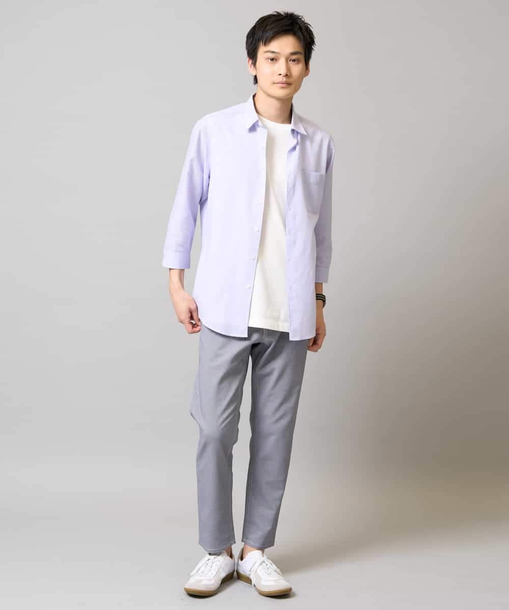 KHBGA30049 a.v.v MEN(アー・ヴェ・ヴェ) 【接触冷感/イージーケア】リネン混7分袖シャツ【洗える/ストレッチ/速乾】 ラベンダー