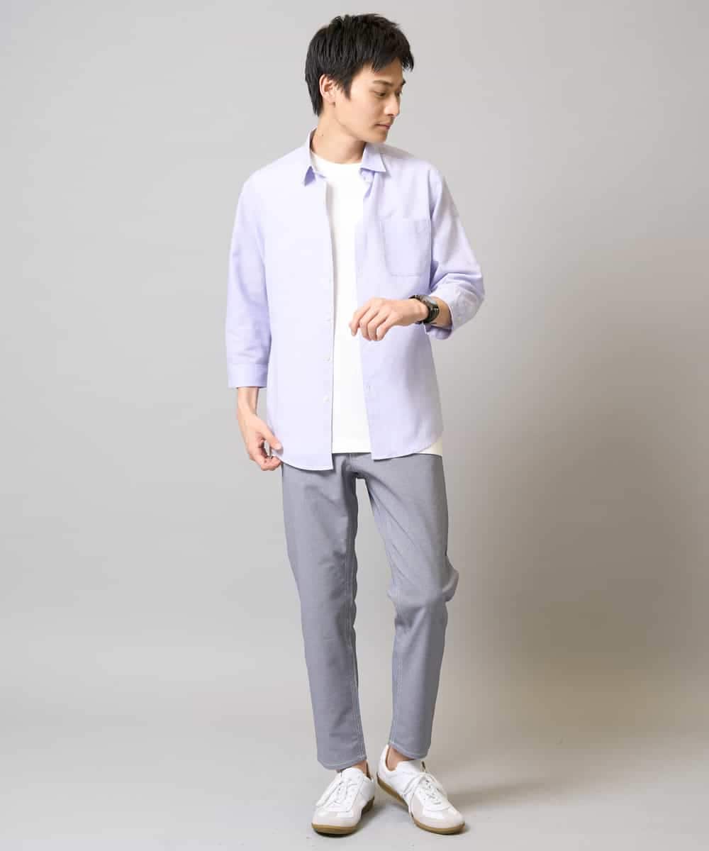 KHBGA30049 a.v.v MEN(アー・ヴェ・ヴェ) 【接触冷感/イージーケア】リネン混7分袖シャツ【洗える/ストレッチ/速乾】 ラベンダー