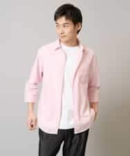 KHBGA30049 a.v.v MEN(アー・ヴェ・ヴェ) 【接触冷感/イージーケア】リネン混7分袖シャツ【洗える/ストレッチ/速乾】 ラベンダー