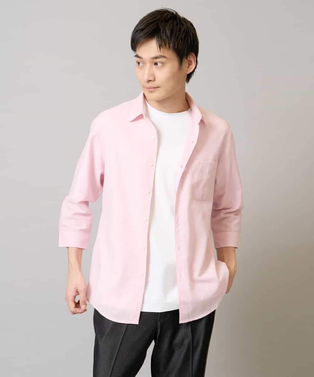 KHBGA30049 a.v.v MEN(アー・ヴェ・ヴェ) 【接触冷感/イージーケア】リネン混7分袖シャツ【洗える/ストレッチ/速乾】 ラベンダー