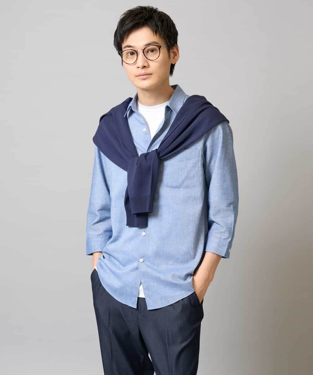 KHBGA30049 a.v.v MEN(アー・ヴェ・ヴェ) 【接触冷感/イージーケア】リネン混7分袖シャツ【洗える/ストレッチ/速乾】 ラベンダー