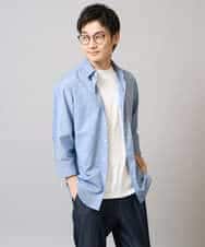 KHBGA30049 a.v.v MEN(アー・ヴェ・ヴェ) 【接触冷感/イージーケア】リネン混7分袖シャツ【洗える/ストレッチ/速乾】 ラベンダー