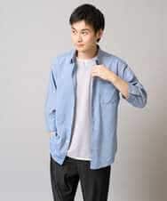 KHBGA30049 a.v.v MEN(アー・ヴェ・ヴェ) 【接触冷感/イージーケア】リネン混7分袖シャツ【洗える/ストレッチ/速乾】 ラベンダー