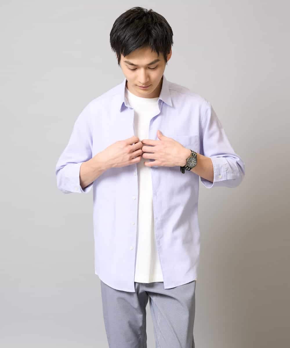 KHBGA30049 a.v.v MEN(アー・ヴェ・ヴェ) 【接触冷感/イージーケア】リネン混7分袖シャツ【洗える/ストレッチ/速乾】 ラベンダー