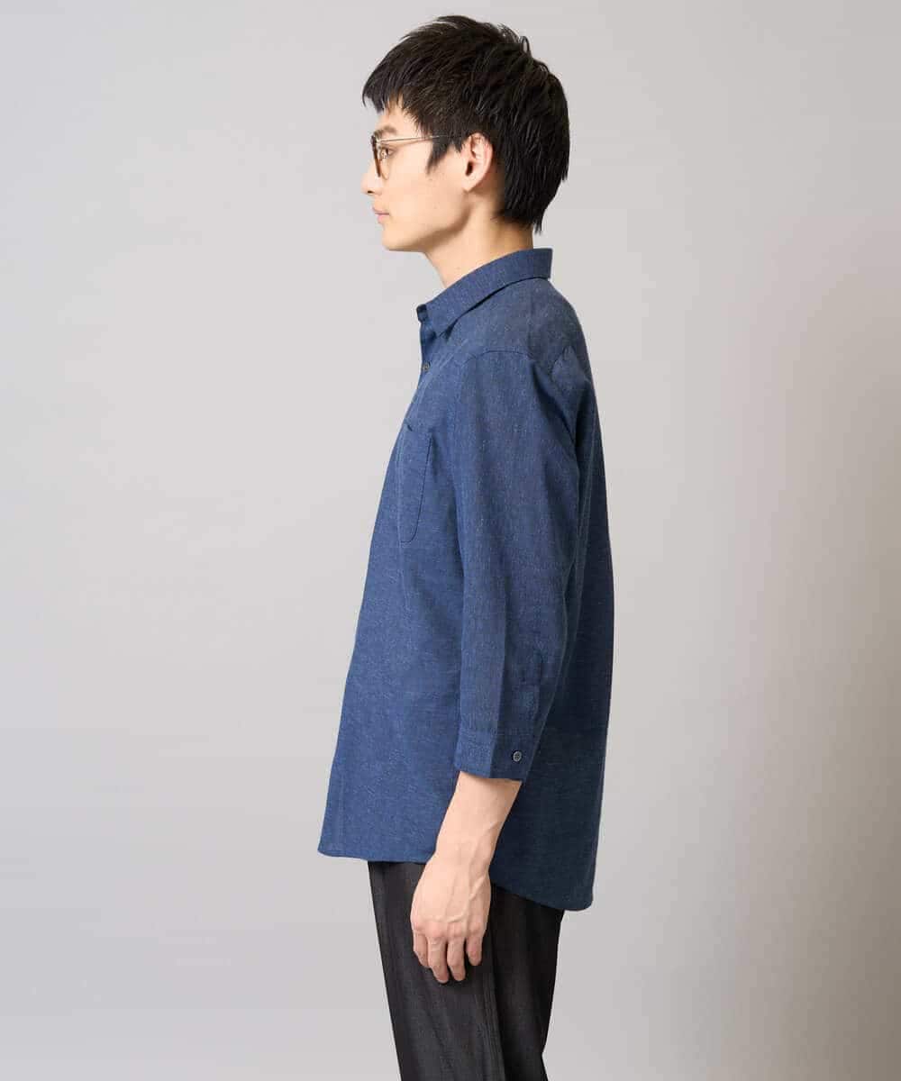 KHBGA30049 a.v.v MEN(アー・ヴェ・ヴェ) 【接触冷感/イージーケア】リネン混7分袖シャツ【洗える/ストレッチ/速乾】 ラベンダー