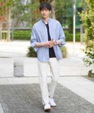 KHBGA33059 a.v.v MEN(アー・ヴェ・ヴェ) 【接触冷感/イージーケア】リネン混8分袖スタンドカラーシャツ【洗える/ストレッチ/速乾】 ネイビー