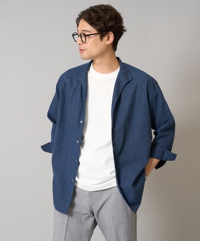 KHBGA33059 a.v.v MEN 【接触冷感/イージーケア】リネン混8分袖スタンドカラーシャツ【洗える/ストレッチ/速乾】