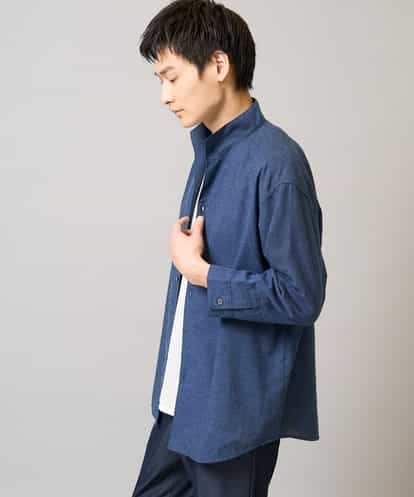 KHBGA33059 a.v.v MEN 【接触冷感/イージーケア】リネン混8分袖スタンドカラーシャツ【洗える/ストレッチ/速乾】