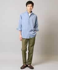 KHBGA33059 a.v.v MEN(アー・ヴェ・ヴェ) 【接触冷感/イージーケア】リネン混8分袖スタンドカラーシャツ【洗える/ストレッチ/速乾】 ネイビー