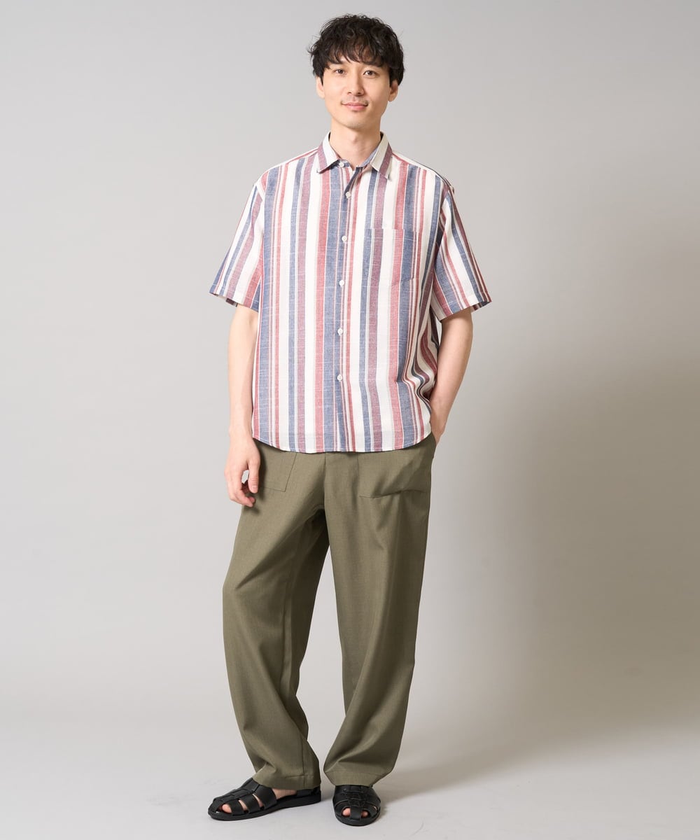 KHBGA35064 a.v.v MEN(アー・ヴェ・ヴェ) 【洗濯機で洗える】マルチストライプワイドシルエットシャツ ブルー系