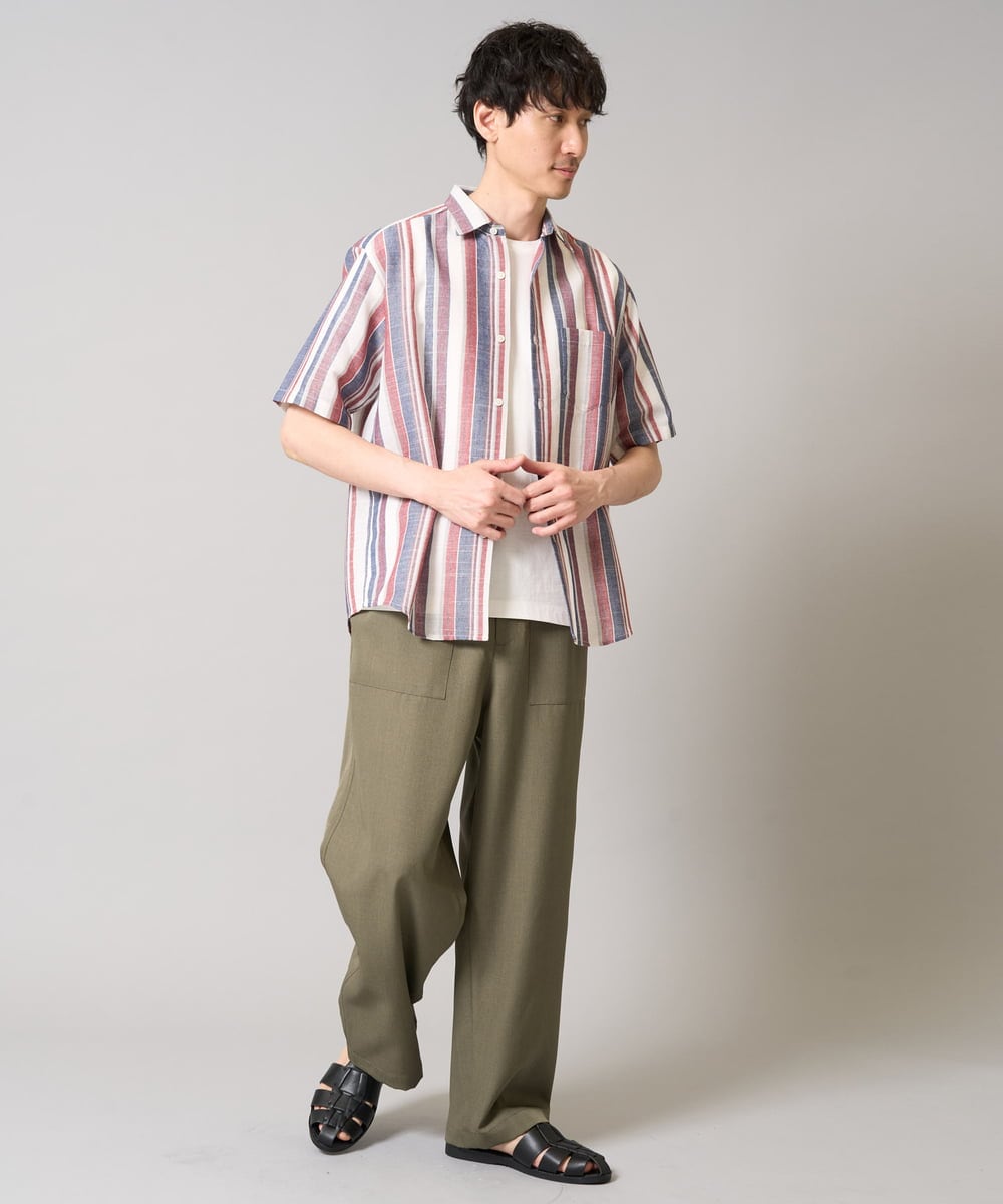 KHBGA35064 a.v.v MEN(アー・ヴェ・ヴェ) 【洗濯機で洗える】マルチストライプワイドシルエットシャツ ブルー系