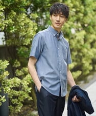 KHBGA43049 a.v.v MEN(アー・ヴェ・ヴェ) 【接触冷感/イージーケア】オックス　ワンポイント刺繍半袖シャツ【速乾/毛玉になりにくい】 ブルー