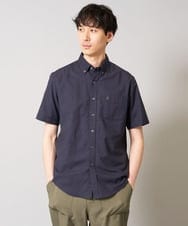 KHBGA43049 a.v.v MEN(アー・ヴェ・ヴェ) 【接触冷感/イージーケア】オックス　ワンポイント刺繍半袖シャツ【速乾/毛玉になりにくい】 ネイビー