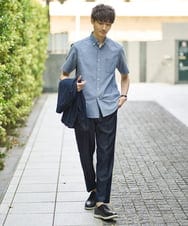 KHBGA43049 a.v.v MEN(アー・ヴェ・ヴェ) 【接触冷感/イージーケア】オックス　ワンポイント刺繍半袖シャツ【速乾/毛玉になりにくい】 ラベンダー