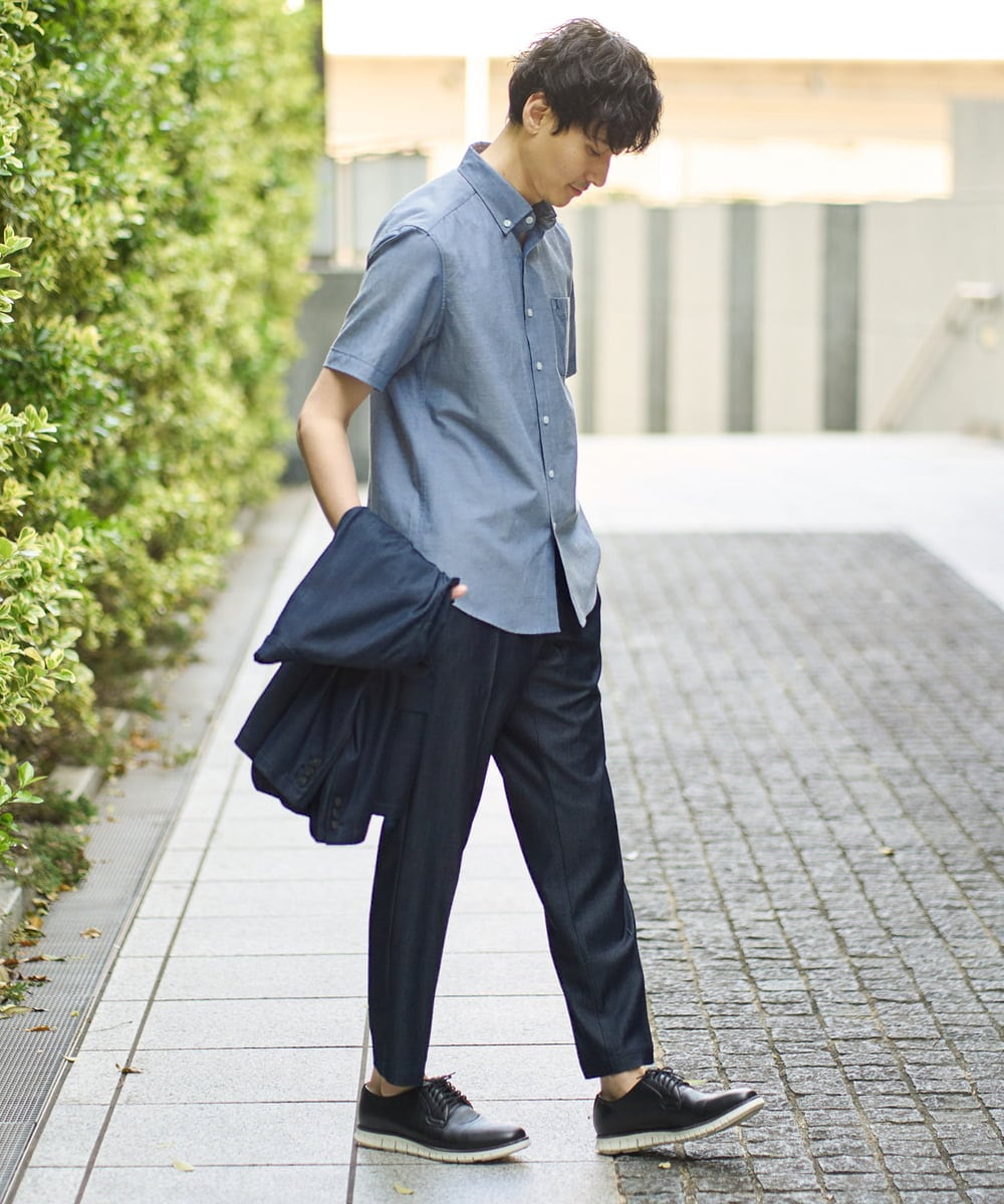 KHBGA43049 a.v.v MEN(アー・ヴェ・ヴェ) 【接触冷感/イージーケア】オックス　ワンポイント刺繍半袖シャツ【速乾/毛玉になりにくい】 ラベンダー