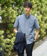 KHBGA43049 a.v.v MEN(アー・ヴェ・ヴェ) 【接触冷感/イージーケア】オックス　ワンポイント刺繍半袖シャツ【速乾/毛玉になりにくい】 ラベンダー