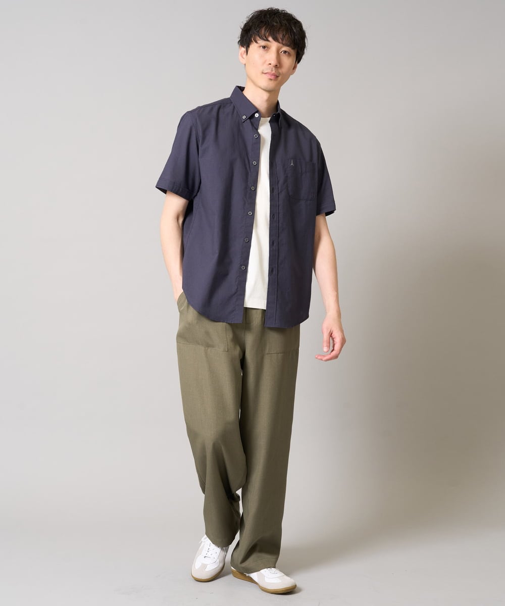 KHBGA43049 a.v.v MEN(アー・ヴェ・ヴェ) 【接触冷感/イージーケア】オックス　ワンポイント刺繍半袖シャツ【速乾/毛玉になりにくい】 ラベンダー