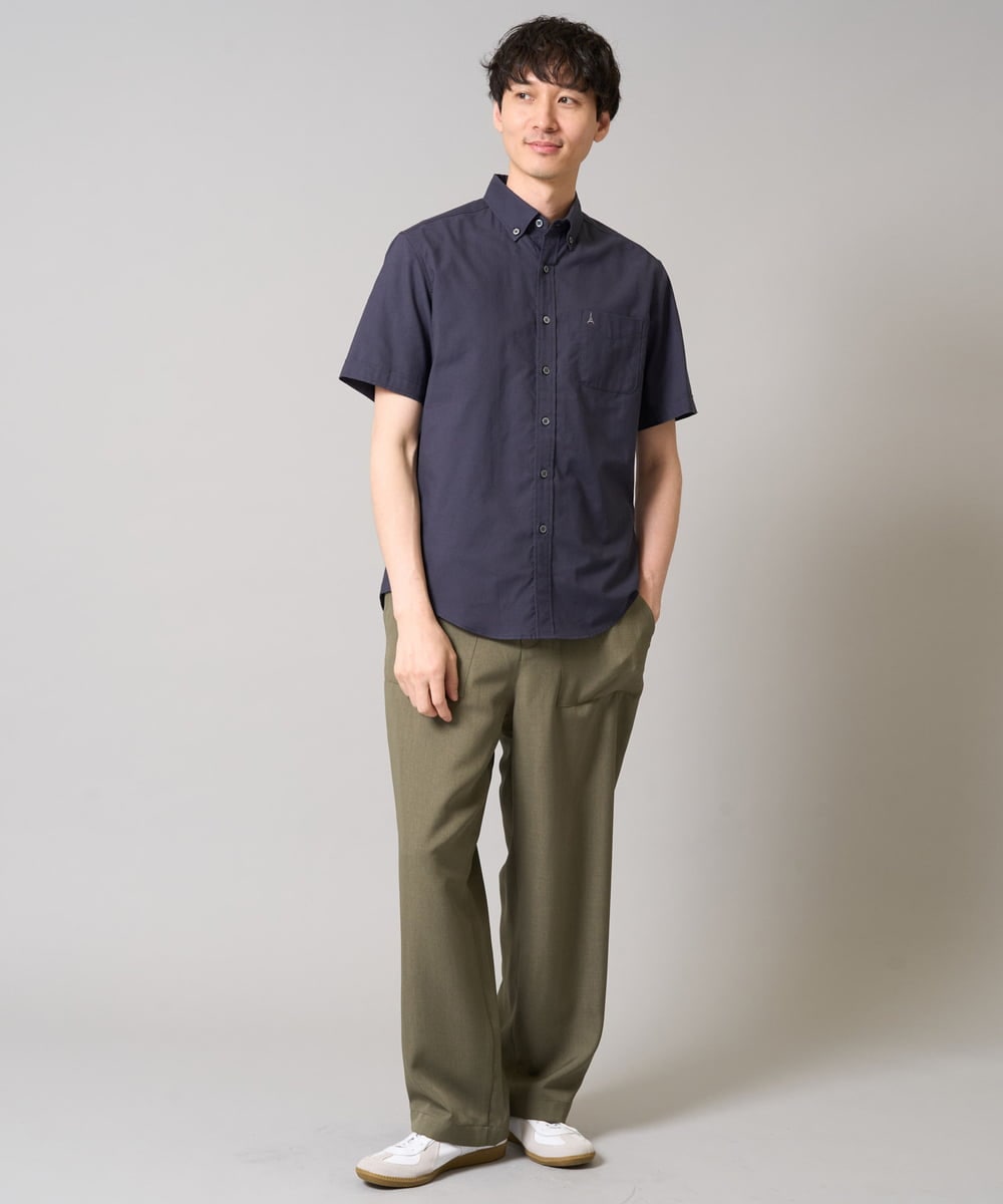KHBGA43049 a.v.v MEN(アー・ヴェ・ヴェ) 【接触冷感/イージーケア】オックス　ワンポイント刺繍半袖シャツ【速乾/毛玉になりにくい】 ラベンダー