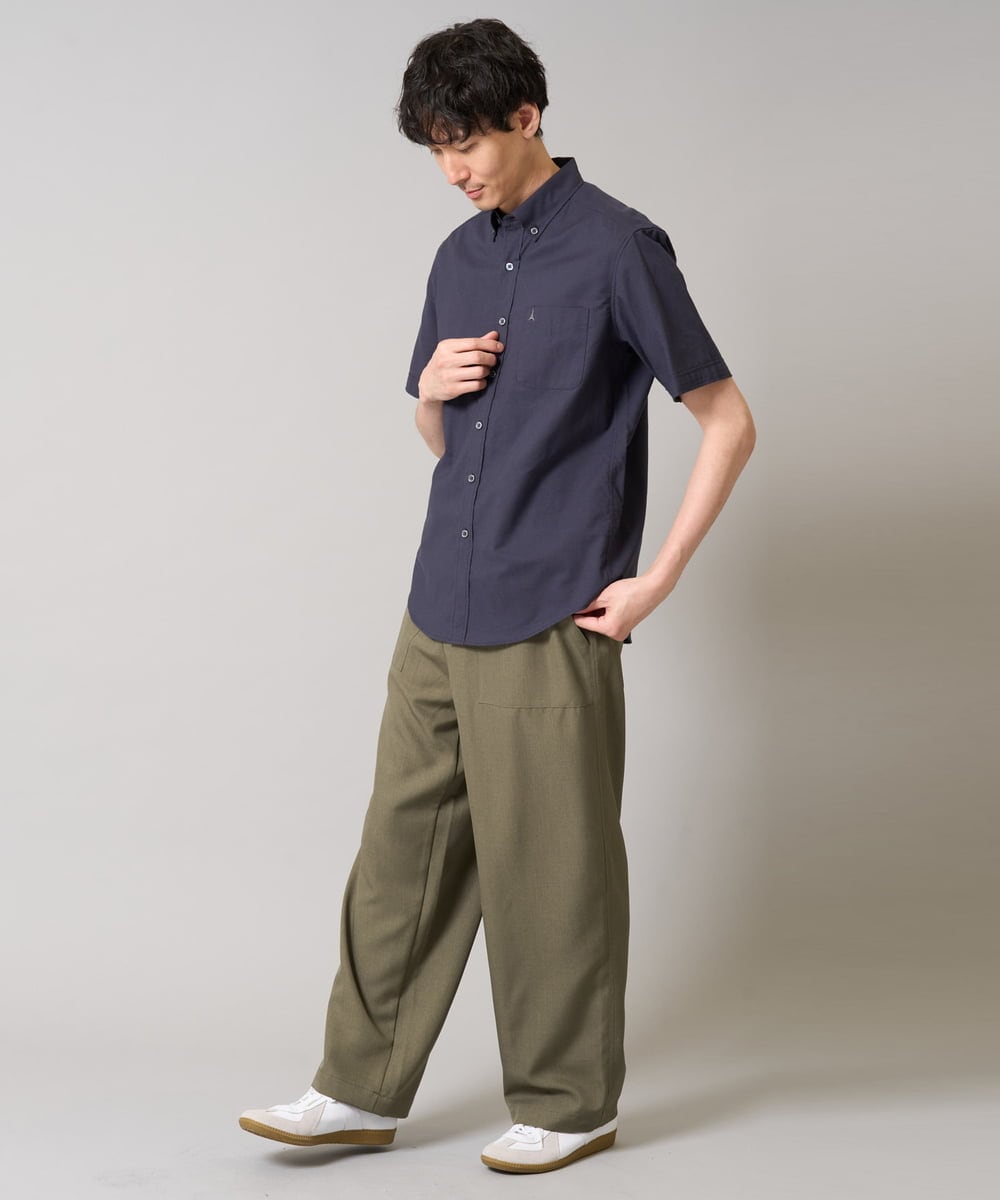 KHBGA43049 a.v.v MEN(アー・ヴェ・ヴェ) 【接触冷感/イージーケア】オックス　ワンポイント刺繍半袖シャツ【速乾/毛玉になりにくい】 ラベンダー