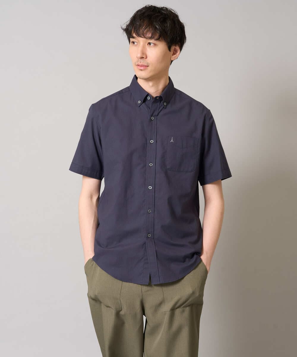KHBGA43049 a.v.v MEN(アー・ヴェ・ヴェ) 【接触冷感/イージーケア】オックス　ワンポイント刺繍半袖シャツ【速乾/毛玉になりにくい】 ラベンダー
