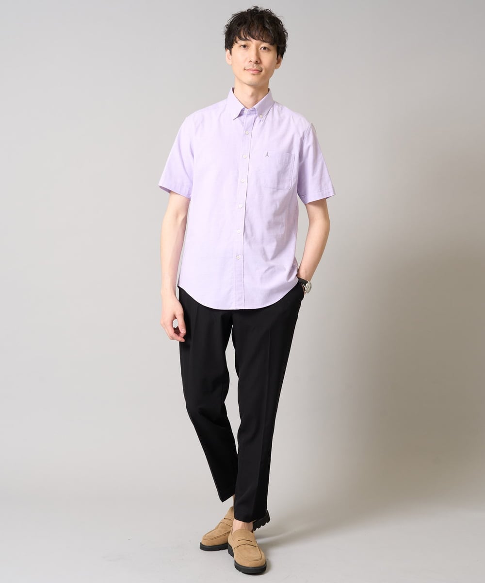 KHBGA43049 a.v.v MEN(アー・ヴェ・ヴェ) 【接触冷感/イージーケア】オックス　ワンポイント刺繍半袖シャツ【速乾/毛玉になりにくい】 ラベンダー