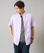 KHBGA43049 a.v.v MEN(アー・ヴェ・ヴェ) 【接触冷感/イージーケア】オックス　ワンポイント刺繍半袖シャツ【速乾/毛玉になりにくい】 ラベンダー