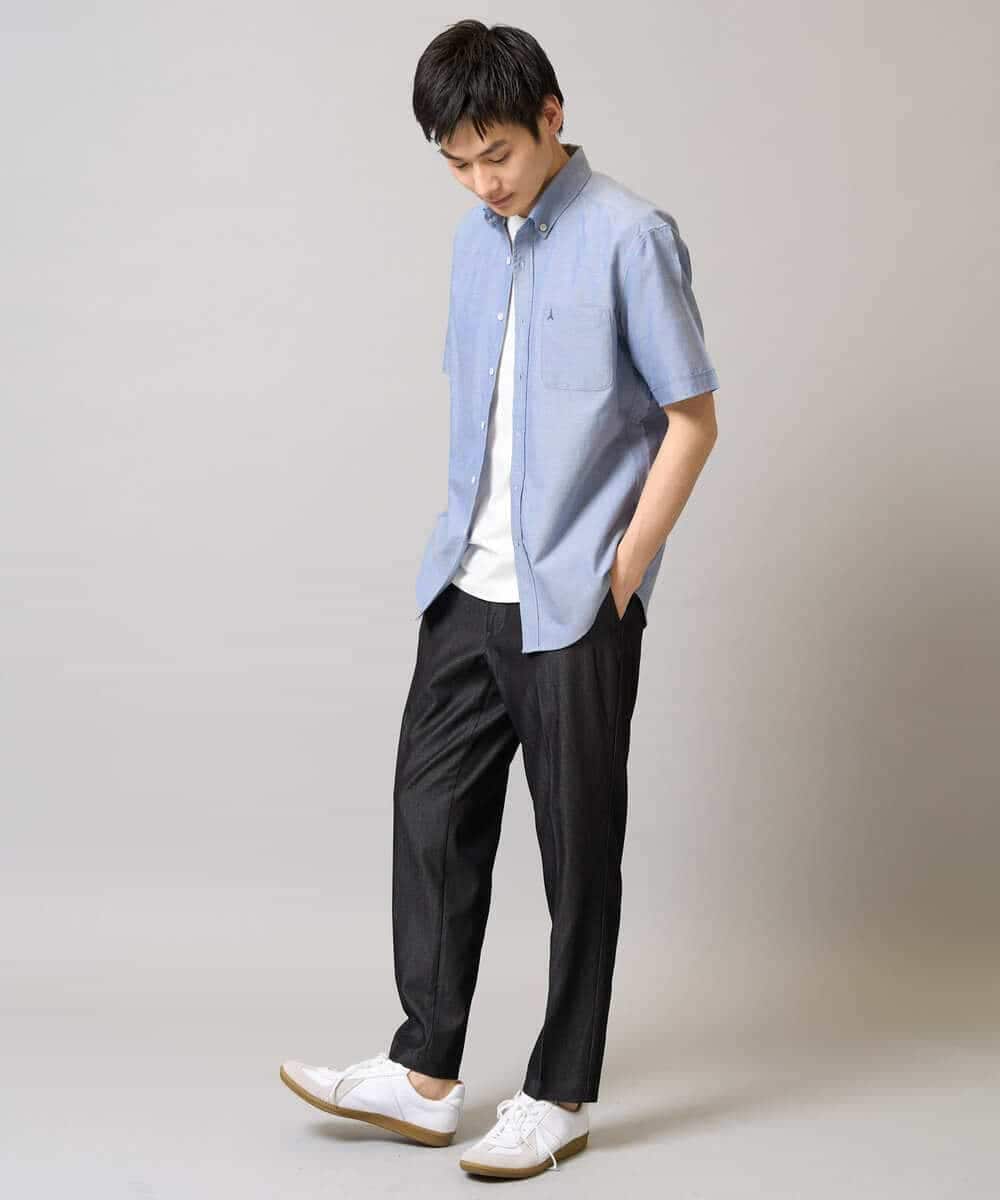 KHBGA43049 a.v.v MEN(アー・ヴェ・ヴェ) 【イージーケア/速乾/毛玉になりにくい】オックス　ワンポイント刺繍ボタンダウンシャツ ラベンダー