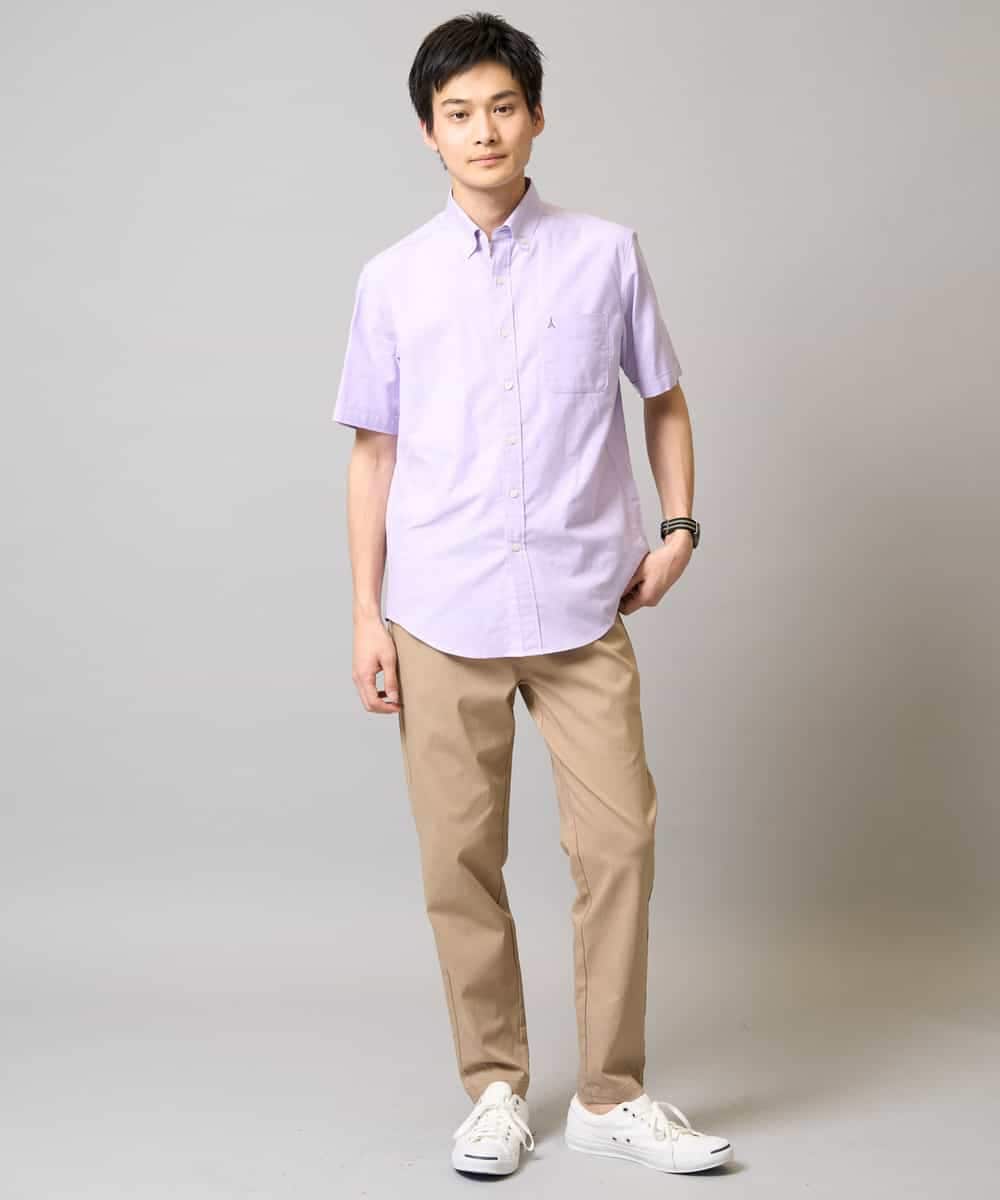 KHBGA43049 a.v.v MEN(アー・ヴェ・ヴェ) 【イージーケア/速乾/毛玉になりにくい】オックス　ワンポイント刺繍ボタンダウンシャツ ラベンダー