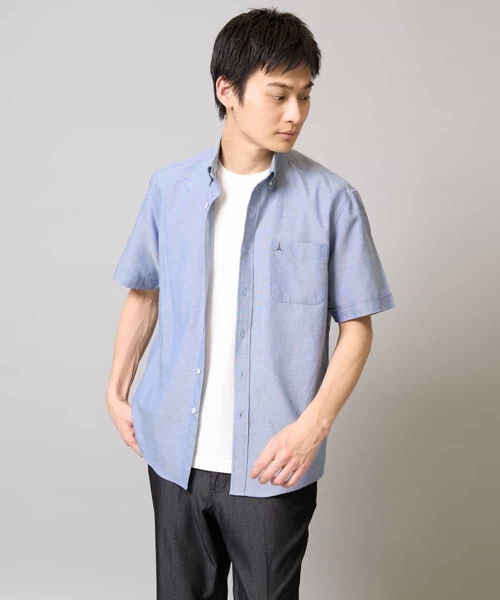 KHBGA43049 a.v.v MEN(アー・ヴェ・ヴェ) 【イージーケア/速乾/毛玉になりにくい】オックス　ワンポイント刺繍ボタンダウンシャツ ラベンダー