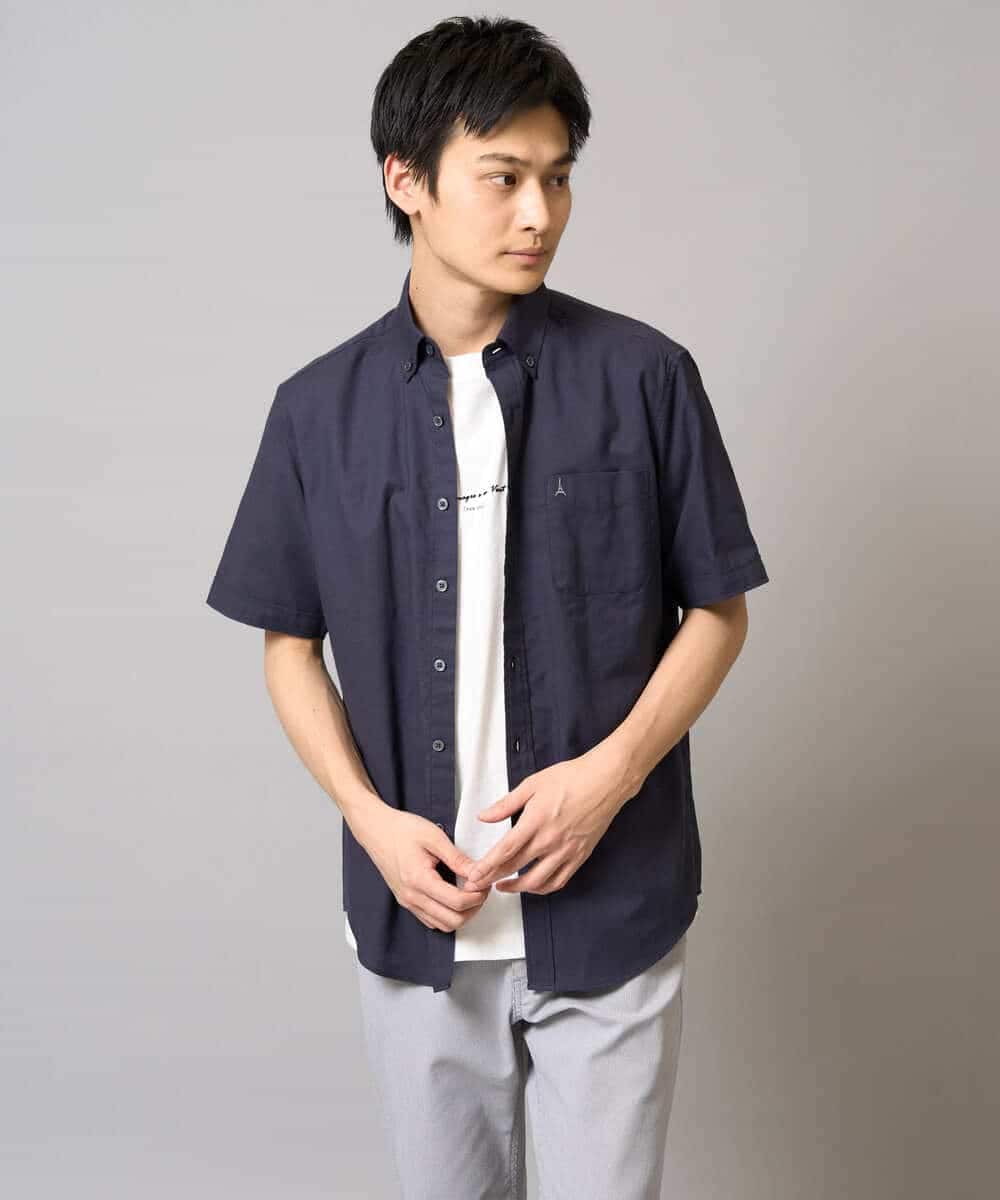 KHBGA43049 a.v.v MEN(アー・ヴェ・ヴェ) 【イージーケア/速乾/毛玉になりにくい】オックス　ワンポイント刺繍ボタンダウンシャツ ラベンダー