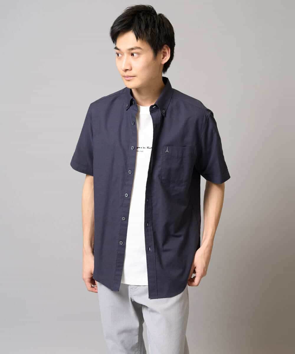 KHBGA43049 a.v.v MEN(アー・ヴェ・ヴェ) 【イージーケア/速乾/毛玉になりにくい】オックス　ワンポイント刺繍ボタンダウンシャツ ラベンダー