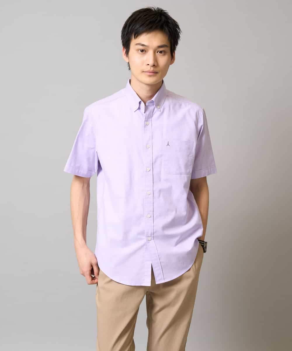 KHBGA43049 a.v.v MEN(アー・ヴェ・ヴェ) 【イージーケア/速乾/毛玉になりにくい】オックス　ワンポイント刺繍ボタンダウンシャツ ラベンダー