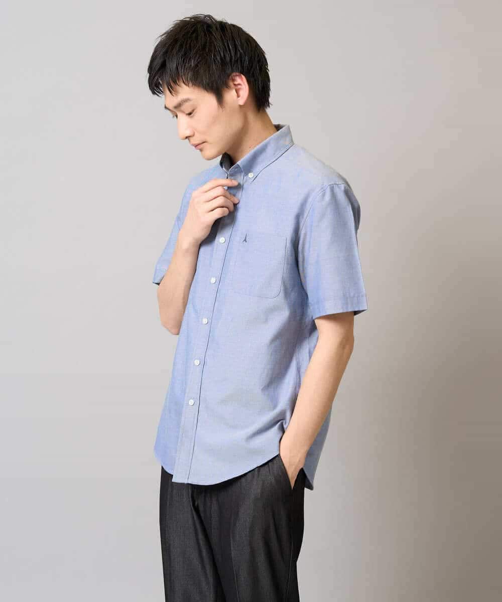 KHBGA43049 a.v.v MEN(アー・ヴェ・ヴェ) 【イージーケア/速乾/毛玉になりにくい】オックス　ワンポイント刺繍ボタンダウンシャツ ラベンダー