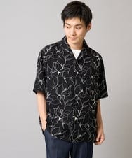 KHBGA48064 a.v.v MEN(アー・ヴェ・ヴェ) 【イージーケア/速乾/接触冷感】線画プリント五分袖オープンカラーシャツ ブラック