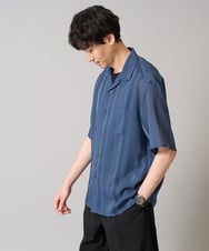 KHBGA49064 a.v.v MEN(アー・ヴェ・ヴェ) 【接触冷感】カラミストライプ五分袖オープンカラーシャツ くすみブルー