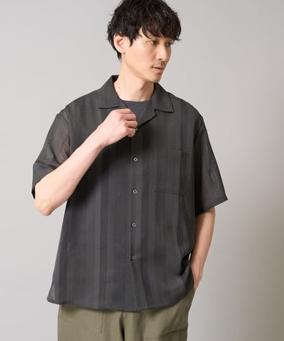 KHBGA49064 a.v.v MEN 【接触冷感】カラミストライプ五分袖オープンカラーシャツ