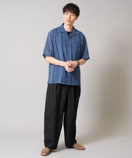 KHBGA49064 a.v.v MEN(アー・ヴェ・ヴェ) 【接触冷感】カラミストライプ五分袖オープンカラーシャツ ダークグレー