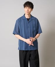 KHBGA49064 a.v.v MEN(アー・ヴェ・ヴェ) 【接触冷感】カラミストライプ五分袖オープンカラーシャツ ダークグレー