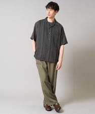 KHBGA49064 a.v.v MEN(アー・ヴェ・ヴェ) 【接触冷感】カラミストライプ五分袖オープンカラーシャツ ダークグレー